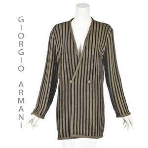 GIORGIO ARMANI (Black Label) Vintage Extra Long Striped Knit Cardigan M/L 10-12 - Picture 1 of 6