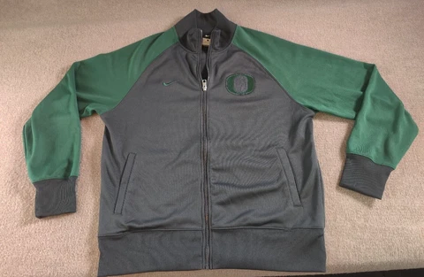 Nike Oregon Ducks Mens Full Zip Jacket L Gray Green Color Block Embroidered NCAA Cover
