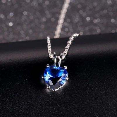 Mini colgante de circonitas corazón de 7 mm collar gratis zafiro azul circonita cúbica boda paty gif Foto 1 de 4