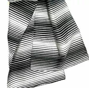 New Unisex 100% Pure Silk Scarf Black Silver Gray Striped Raw Silk Textured - Picture 1 of 9