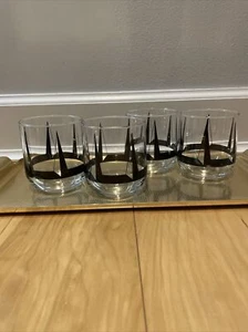 Vasos de vidrio transparente vintage pirámide negra mediados de siglo vajilla moderna - Imagen 1 de 4
