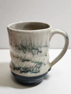 Studio Art Pottery Ribbed Mug Cream With Pine Green Artist Signed Bridget H???? - Picture 1 of 6