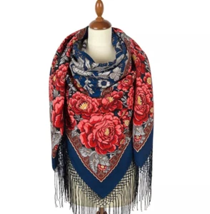 58'' Scarf 100% merino wool Russian square shawl Pavlovo Posad Wrap large 1977 - Picture 1 of 44