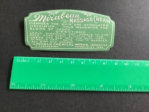 Crema de masaje Mirabeau Lincoln Chemical Works Chicago etiqueta de colección R34096 - Imagen 1 de 2