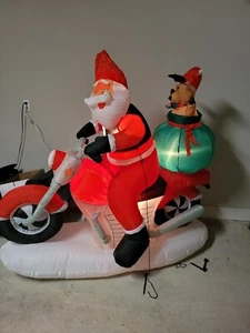 6' Long Lighted Christmas Inflatable Santa Claus & Reindeer on Motorcycle - Picture 1 of 7
