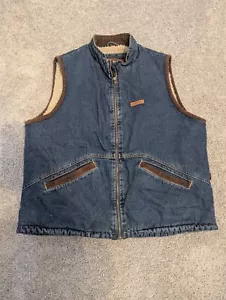 Wrangler Hero Vest Jacket Mens Large Blue Denim Workwear Sherpa Lined 90s - Picture 1 of 14