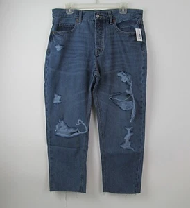 Old Navy Jeans Womens 12 Slouchy Straight High Rise Blue Secret Slim Pockets New - Picture 1 of 6
