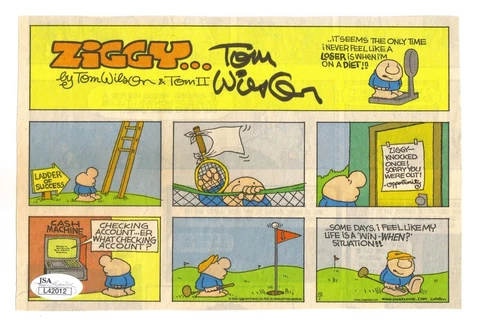 TOM WILSON Autographed 'Ziggy' Newspaper Cartoon ~ Certified Cover