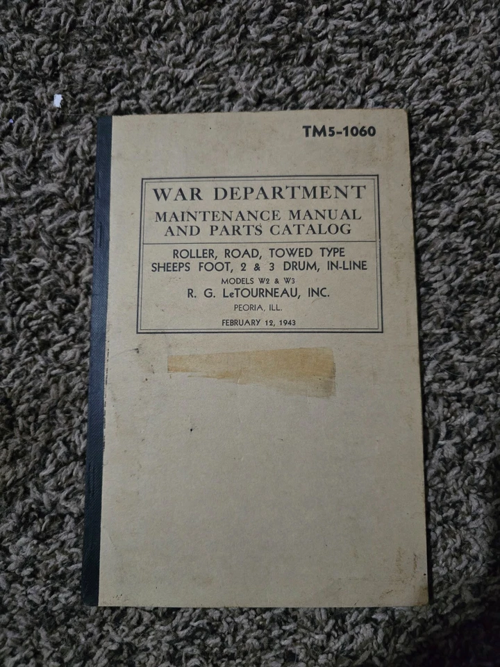 Manual de mantenimiento y catálogo de piezas usado del Departamento de Guerra LeTourneau Foto 1 de 1