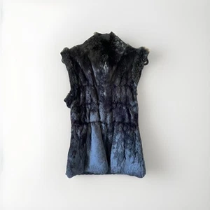 Linda Richards Luxury Vest Womens Size M Black Rabbit Fur Reversible Genuine Rex - Picture 1 of 8