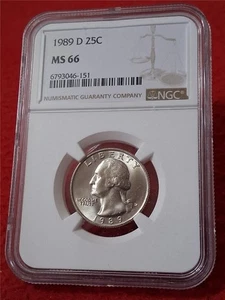 1989-D WASHINGTON QUARTER   NGC MS 66  UNCIRCULATED                     #T5706 - Picture 1 of 2