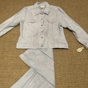 NWT UNIFORM John Paul Richard Linen Pant 12 & Jacket 14 Sand washed Baby Blue - Picture 1 of 22