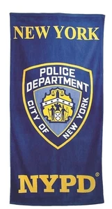 NYPD Beach Bath Towel York City Police Department Tags Blue Yellow 100% Cotton  - Picture 1 of 14