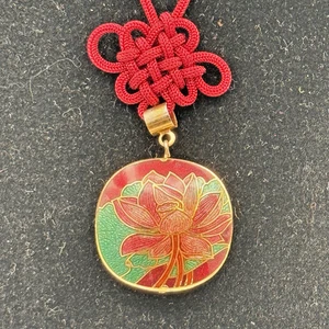 COLLAR COLGANTE MEDALLÓN FLOR LOTO CLOISONNE VINTAGE - Imagen 1 de 7