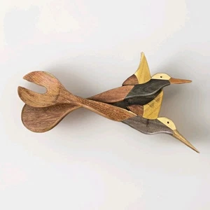 Handcarved Wood Bird Serving Set/Fork/Spoon, Unique 13¼ x 3¾ - Picture 1 of 4