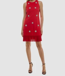 Taylor Women's Red Scuba Crepe Embellished Crewneck Sleeveless Dress Sz 2 - Picture 1 of 3