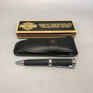 Penna a sfera Harley Davidson | nera | custodia in pelle + scatola | anni 90 | #M3 - Foto 1 di 8