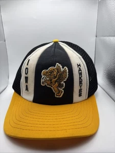 Vtg Iowa Hawkeyes Snapback Mesh Lucky Stripes Style Trucker Hat Cap Yellow Black - Picture 1 of 6
