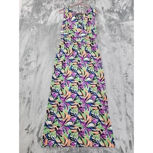 Vintage 90s Karin Stevens Floral V-Neck Smocked Waist Maxi Dress Size 6 Tie Back - Picture 1 of 11