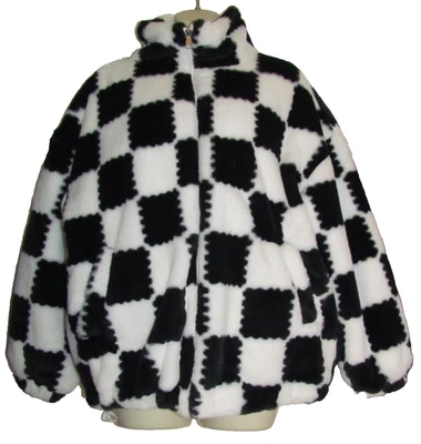 Abrigo de piel sintética a cuadros blanco y negro - talla M nuevo sin etiquetas Foto 1 de 4