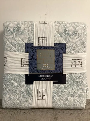 NEW WILLIAM MORRIS Honey Suckle Tulip Tonal  Meadow Quilt Set 3 Pc QUEEN - Image 1 of 4