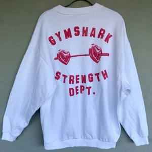 Gymshark Sweatshirt Size S White Barbell Hearts Oversize Crewneck Gym Athleisure - Picture 1 of 14