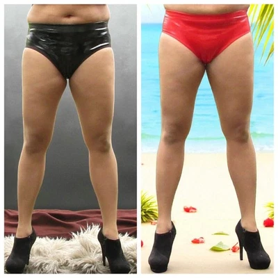 Damen Glänzend PVC Lycra Schlüpfer Hohe Taille Stretch Slip Dessous S-XXL - Bild 1 von 4