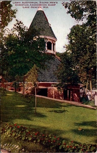LEWIS AUDITORIUM Lake Geneva, Wisconsin Y.M.C.A. Postal CAMP - Imagen 1 de 2