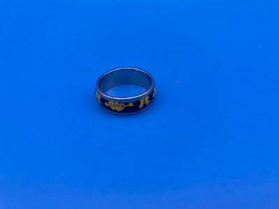 Women's Size 7 Silver-Tone Black & Yellow Enamel Love Themed Ring - Unmarked — 第 1/4 张图片