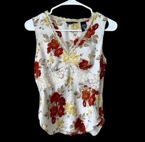 Vintage New York & Co 100% Seide Babydoll Top Gr. XS Y2K Blumen Spitze Boho Creme Rot - Bild 1 von 8