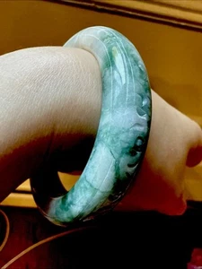 55 Mm Untreated Genuine Burma Myanmar Jadeite bangle Grade A Green! 純天然翡翠A貨 - Picture 1 of 11