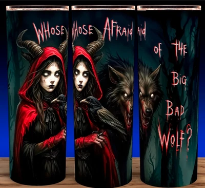Taza vaso caperucita roja gótica cuyo miedo al gran lobo malo 20 oz Foto 1 de 4