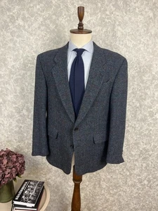 Harris Tweed Blue Windowpane Wool Vintage Preppy Style Blazer Jacket 44, EU 54 - Picture 1 of 9