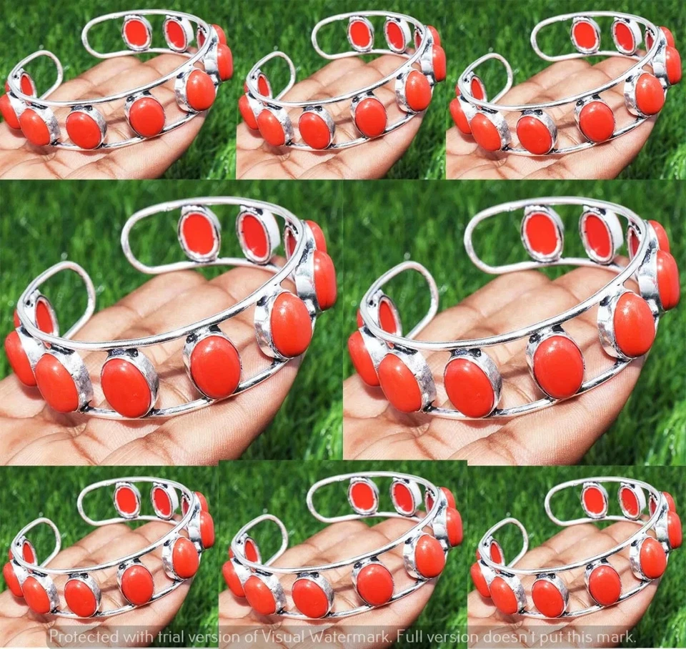 Brazaletes de piedras preciosas de coral rojo lote al por mayor de 100 piezas joyas enchapadas en plata 925 Foto 1 de 1