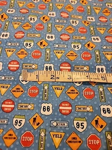 Jungen bei der Arbeit * Northcott Studio Baumwollstoff 2735 Verkehrsschilder * blau 2 Yards 24 Zoll - Bild 1 von 3
