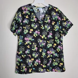 Scrubs Floral Floral Love Earth Nature Colorful Print Scrub Top Size Large - Picture 1 of 4