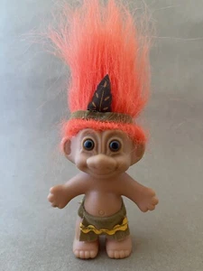Vintage Russ Troll orange Haare Indianer Cherokee Indianer 3 Zoll - Bild 1 von 5