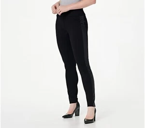 Susan Graver Ponte Knit Leggings w/Faux Leather Trim-Black-Petite XL-NEW-A387783 - Picture 1 of 3