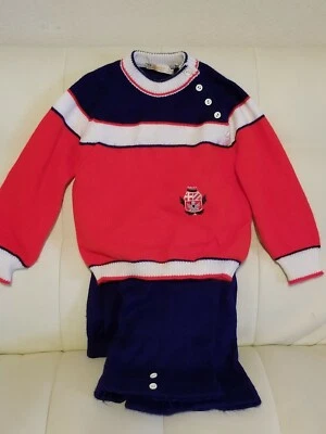 Vintage Renro Italy Acrylic Toddler Boy Outfit Size 4T Navy Blue/Red Clothes - Image 1 of 4