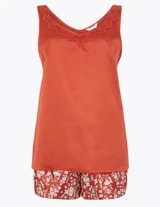 M&S COLLECTION ORANGE MIX SATIN CAMISOLE SHORTS PYJAMA SET