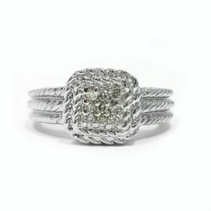 Cocktailring Diamant Rundschliff Diamanten quadratisch geflochten Twist 14 Karat Weißgold Größe 7 - Bild 1 von 10