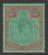 Nyasaland 1938-44 10/- Bluish green & brown-red SG 142a Mint.