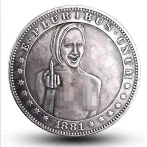 Damen nackter Mittelfinger kupferbeschichtet silber Retro Gedenkmünze sexy - Bild 1 von 3