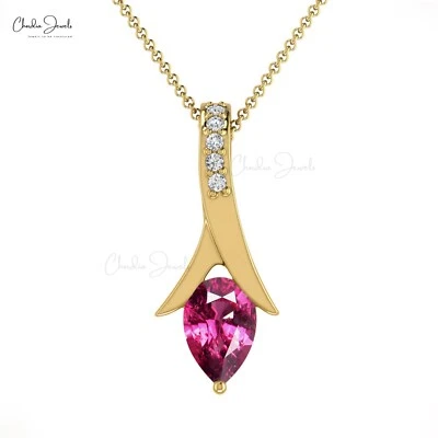 Teardrop Women's Pendant 0.56 CT Rhodolite Garnet 14k Pure Gold Diamond Pendant - Image 1 of 4
