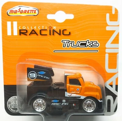 Majorette Racing Truck no. 9 Orange / Black Pull Back 1:72 (3 inches) in Package - Image 1 of 4
