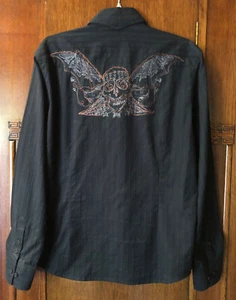 Howe Mens Embroidered Shirt Scull with Wings Size M Black Gothic - Picture 1 of 5
