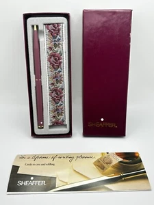 Vintage Sheaffer White Dot Pen, Pink with Pretty Rose Tapestry Case IOB - Picture 1 of 6
