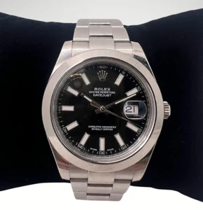 Rolex GTS Watch 116300 Date Just II Black Index Dial Stainless Steel - Picture 1 of 8