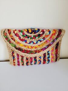 Jute Satchel Bag Handbag Clutch large size colourful boho festival carnival