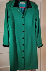 Vintage Chetta B Dress Women's Size 14 Green w/Black Velvet Trim Black Buttons - Picture 1 of 6